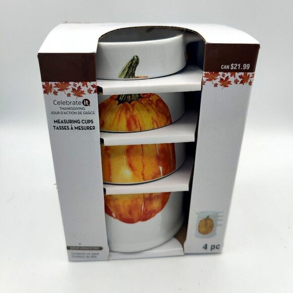 Pumpkin Measuring Cups Set 4 Pc Ceramic Thanksgiving Fall Harvest Decor - Picture 1 of 5